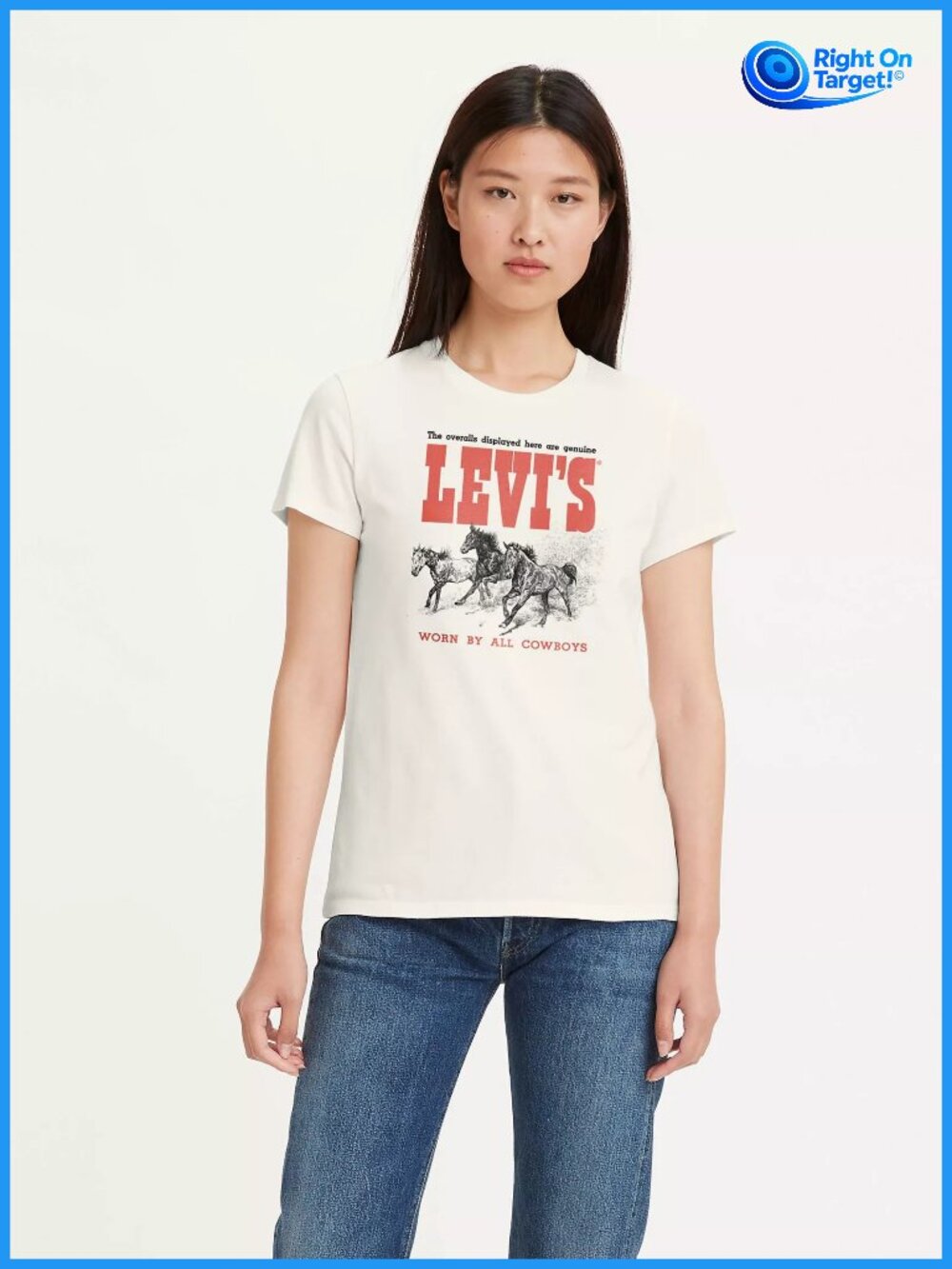 Large - Levis Women's Perfect Short Sleeve T-Shirt - Horse Trio Egre